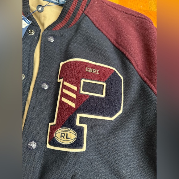 Polo Ralph Lauren Men's Varsity Jacket in Navy and Burgundy - Picture 4 of 10